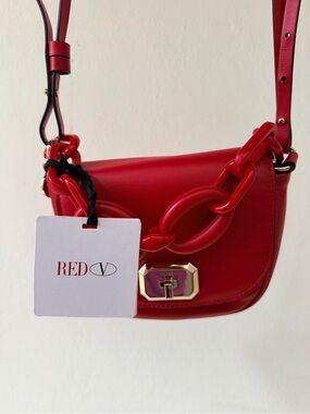 RED Valentino Red Leather Chain Crossbody Bag NWT Silver Turnlock Flap Mini
